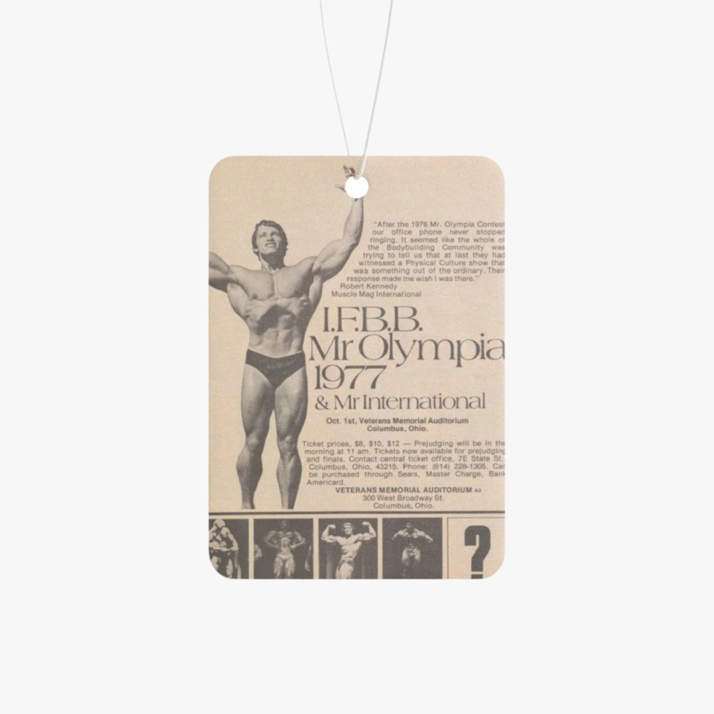IFBB PRO MR. OLYMPIA TICKETS | ARNOLD AD (1977) VINTAGE CAR FRESHENER