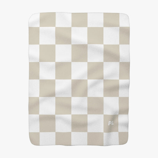 CHECKERED NEUTRAL SHERPA FLEECE THROW