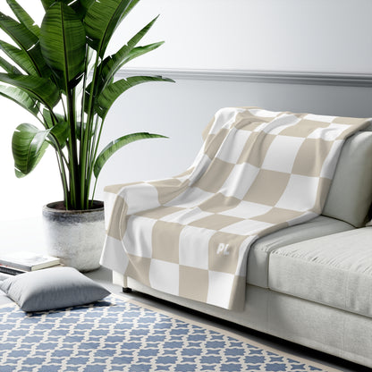 CHECKERED NEUTRAL SHERPA FLEECE THROW